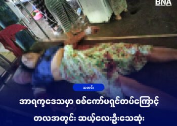 (ဓာတ်ပုံ - ပုဏ္ဏားကျွန်းမြို့နယ်၊ ပန်းနီလာရွာကို အောက်တိုဘာ ၃၁ရက်၊ ဒီနေ့စစ်ကော်မရှင်တပ်လေကြောင်းတိုက်ခိုက်လို့ သေဆုံးသွားသူ / ပေးပို့)