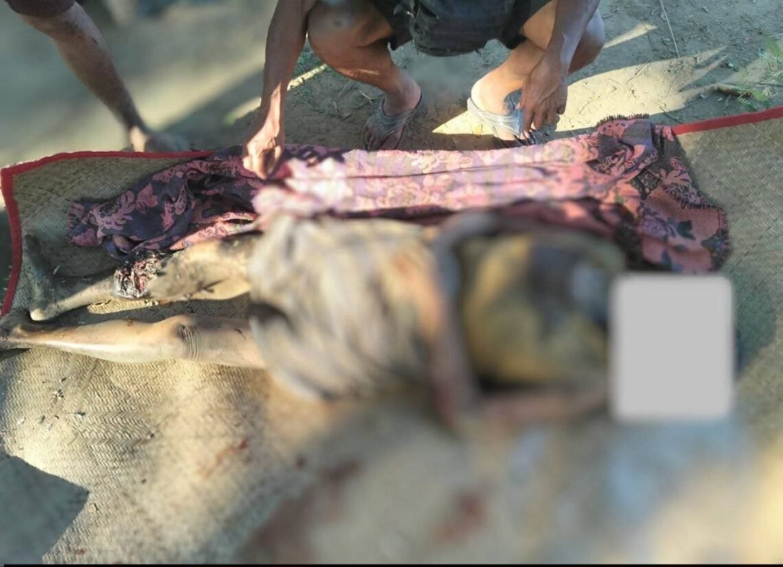 ဓာတ်ပုံ - ဧရာဝတီတိုင်း၊ လေးမျက်နှာမြို့နယ်၊ စောပြာကျေးရွာကို ဒီဇင်ဘာလ ၂၀ ရက်နေ့က စစ်ကော်မရှင်တပ်လေကြောင်းတိုက်ခိုက်လို့ သေဆုံးသွားတဲ့ ကျေးရွာသားတဦး