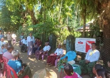 (ဓာတ်ပုံ - မာန်အောင်မြို့နယ်မှာ မဲဆွယ်စည်းရုံးနေတဲ့ ရခိုင်တိုင်းရင်းသားများပါတီ (RNP) / ကိုတင်ညို)