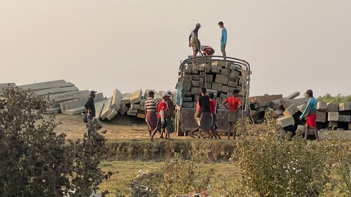 (ဓာတ်ပုံ - မောင်တောကညင်ချောင်းစီးပွားရေးဇုန်းဆိပ်ကမ်းမှာတွေ့ရတဲ့သစ်တွေ / BNA)