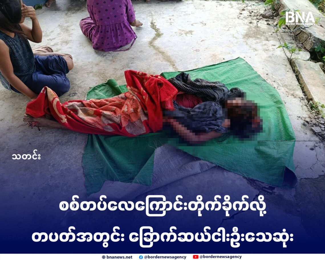 (ဓာတ်ပုံ - ပုဏ္ဏားကျွန်းမြို့နယ်ကို လေကြောင်းတိုက်ခိုက်လို့သေဆုံးသွားသူတဦး/ပေးပို့)
