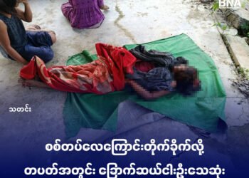 (ဓာတ်ပုံ - ပုဏ္ဏားကျွန်းမြို့နယ်ကို လေကြောင်းတိုက်ခိုက်လို့သေဆုံးသွားသူတဦး/ပေးပို့)